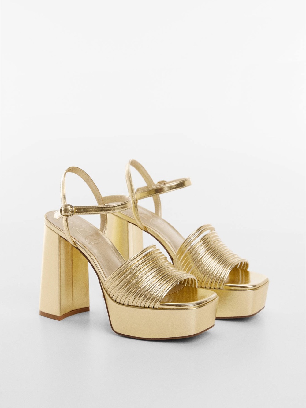 Mango Gold Platform Block Heel Sandals - Women